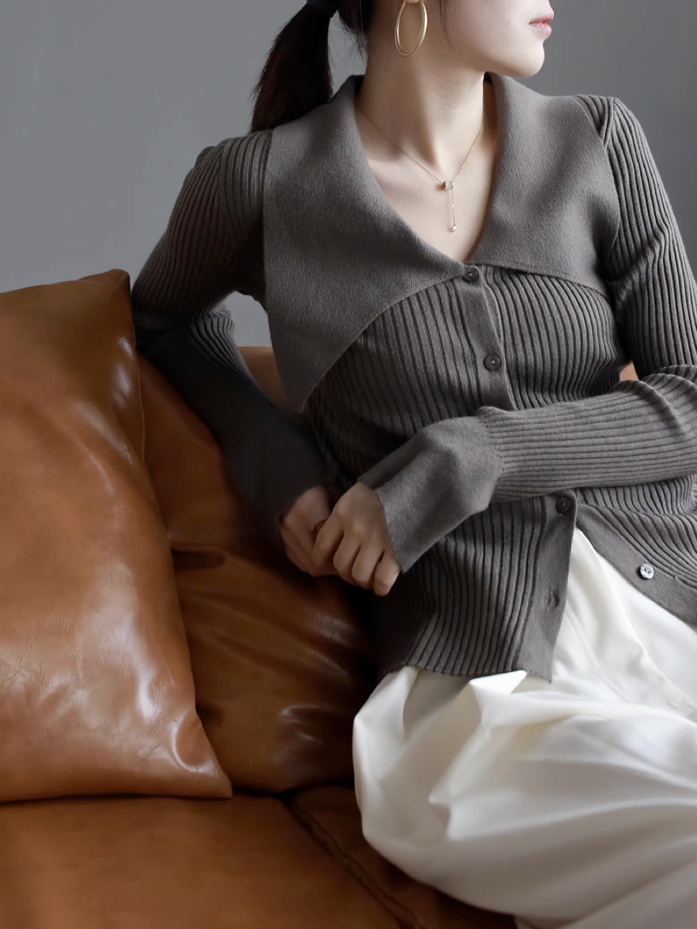 Design Collar Wool blend Rib Cardigan_BDHL4952
