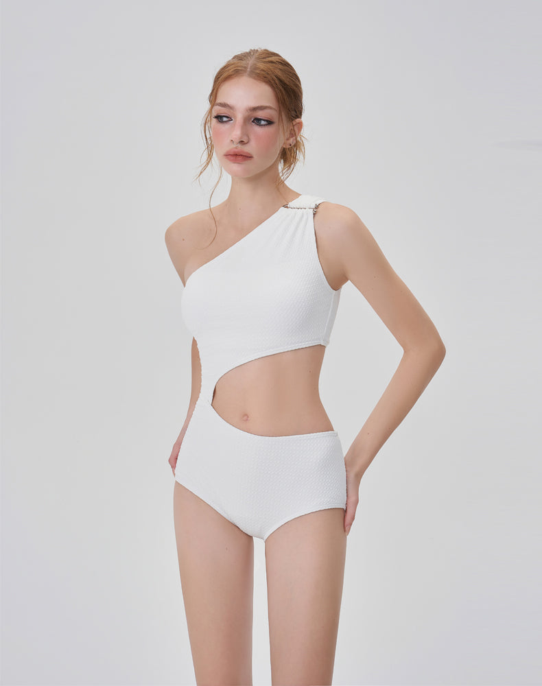 不對稱鏤空單肩泳衣組_HL3242