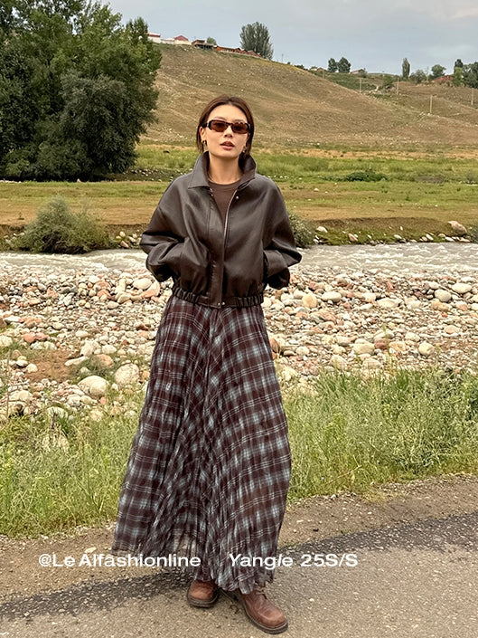 不規則格紋A字裙_BDHL7662