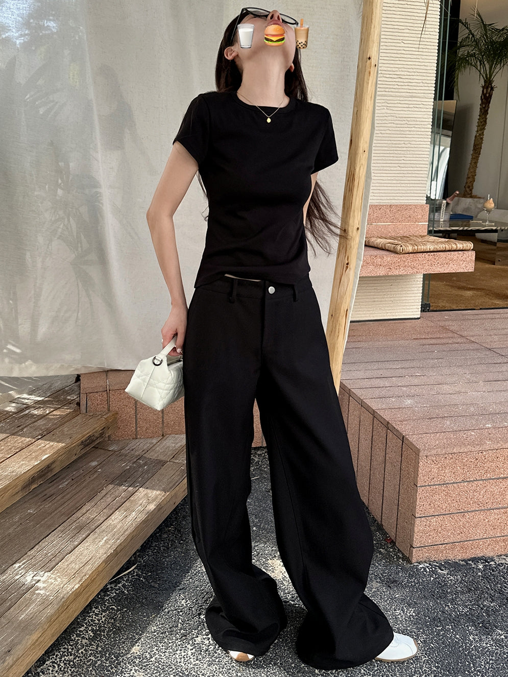 Black Casual Mop Pants_BDHL7137