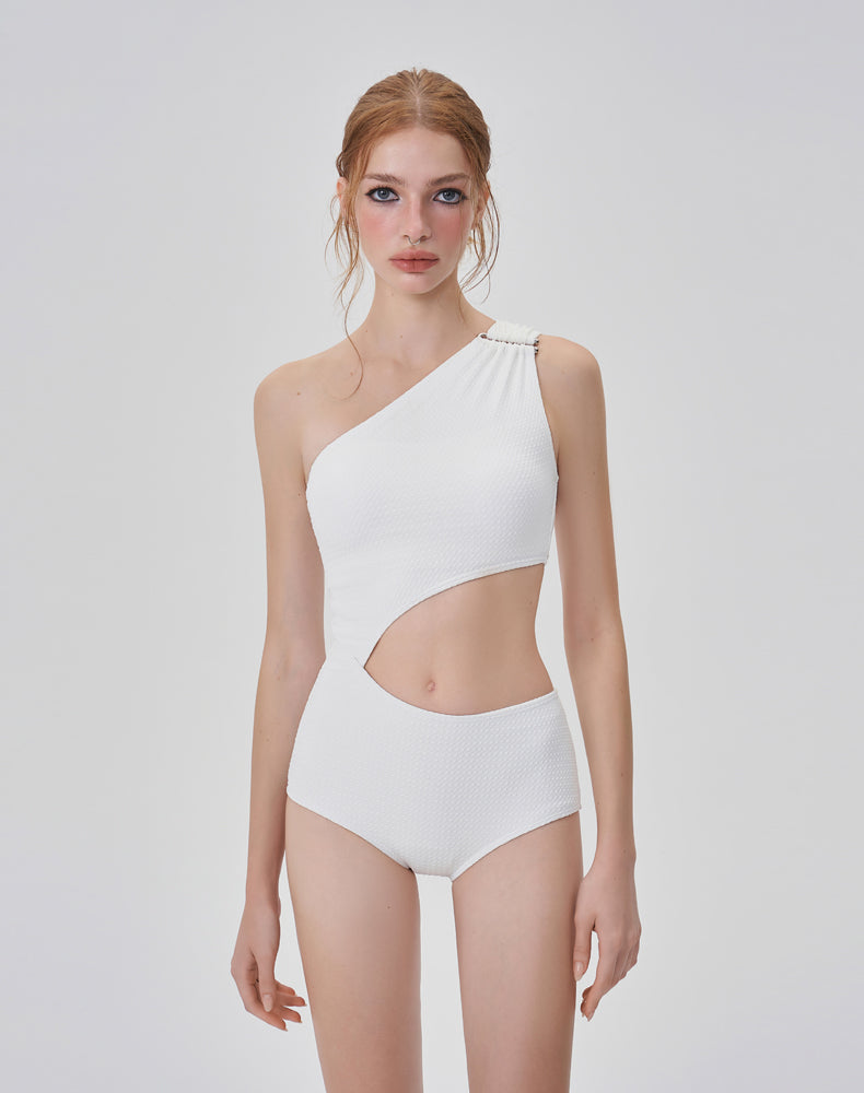 不對稱鏤空單肩泳衣組_HL3242