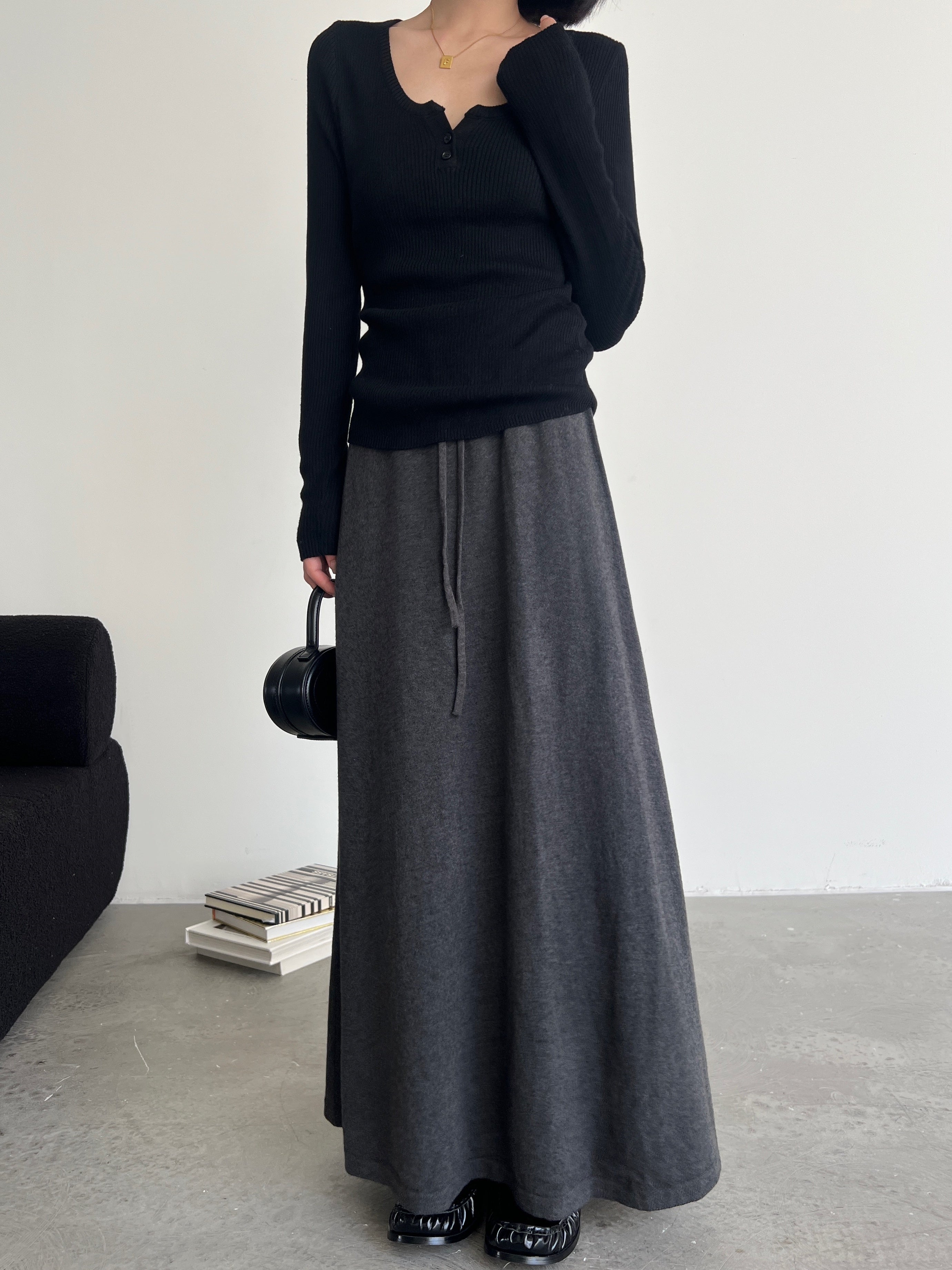 針織垂墜超長裙_BDHL6549