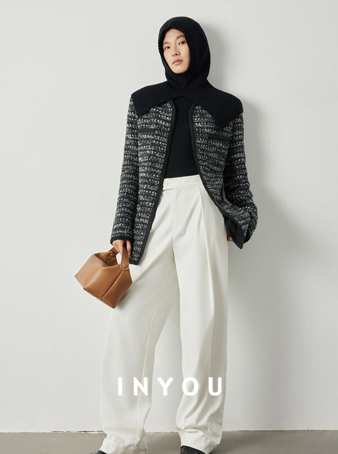 V-neck wavy tweed jacket and skirt_BDHL5302