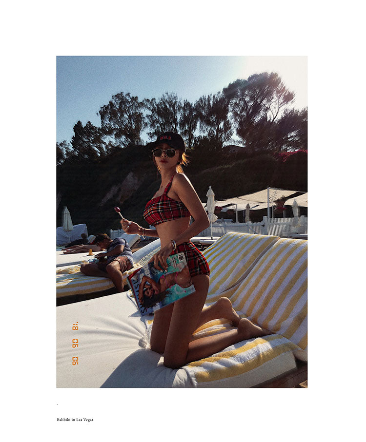 開叉高腰格紋比基尼_HL3232