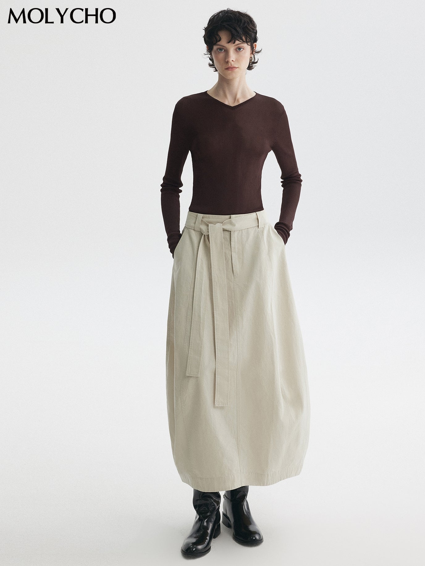 腰帶蕾絲長裙_BDHL7731