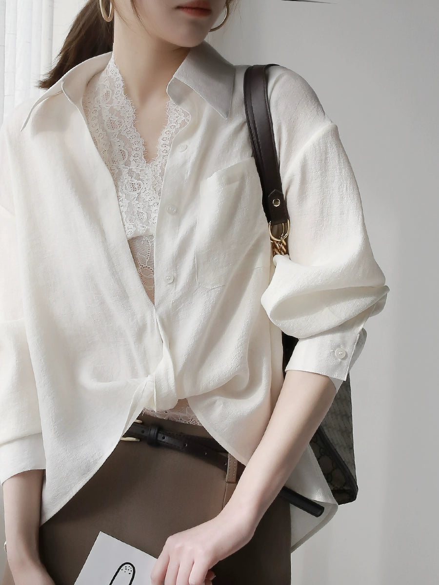 Twist Detail Lace Pullover Long Sleeve Shirt_BDHL7294