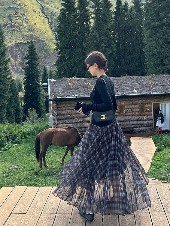 不規則格紋A字裙_BDHL7662