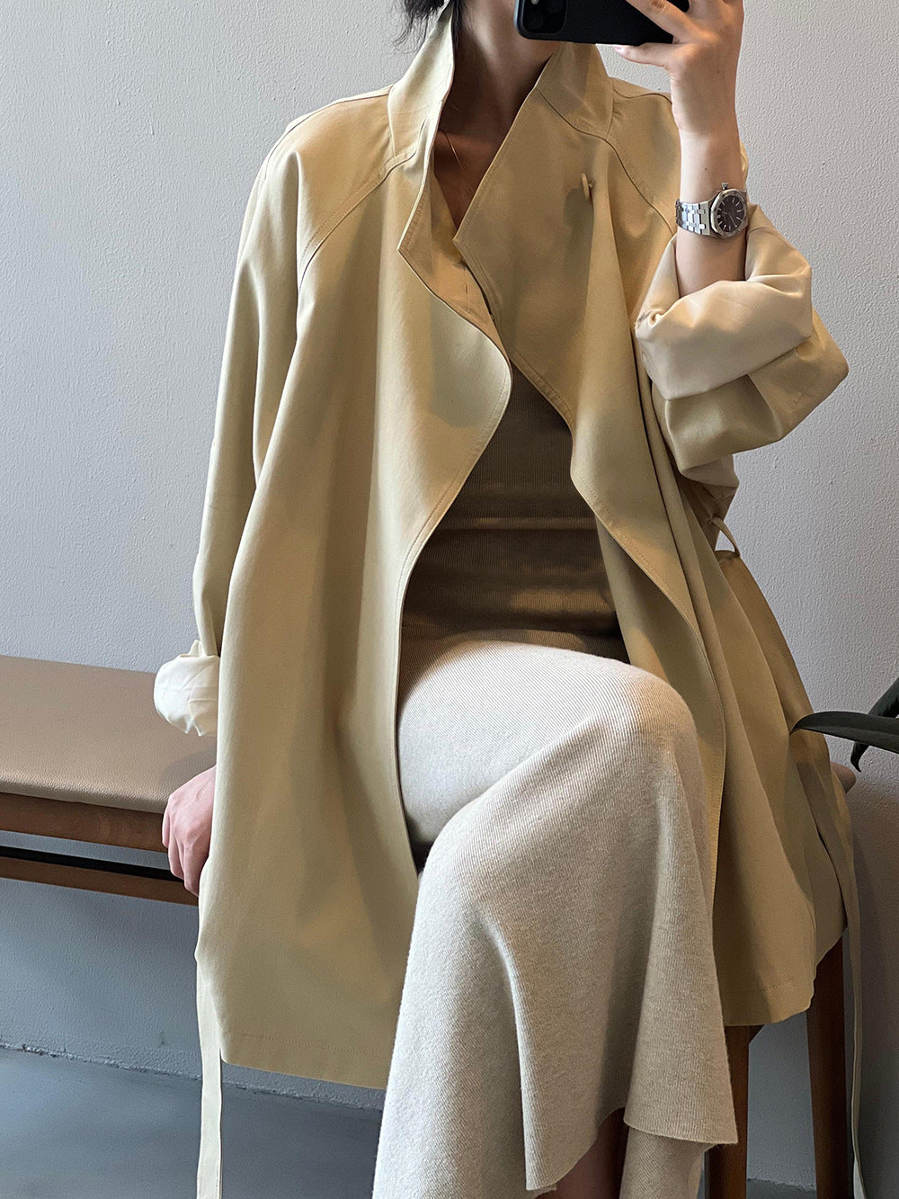 Retro Stand Collar Trench Coat_BDHL7126