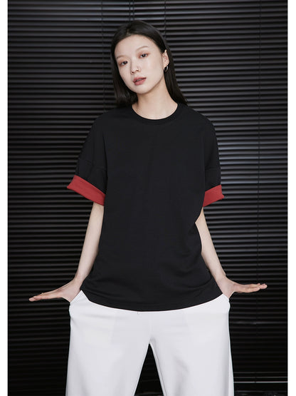 Sleeve Red Casual T-Shirt_BDHL5839