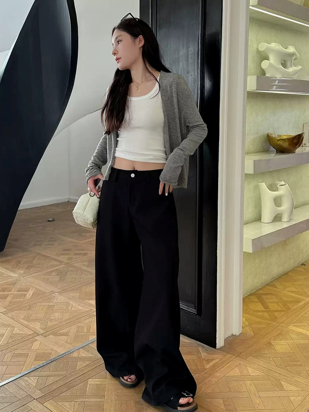 Black Casual Mop Pants_BDHL7137