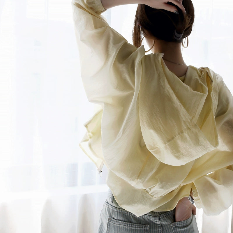 Loose Fit Hooded UV Jacket with Ruffle Waist_BDHL7307