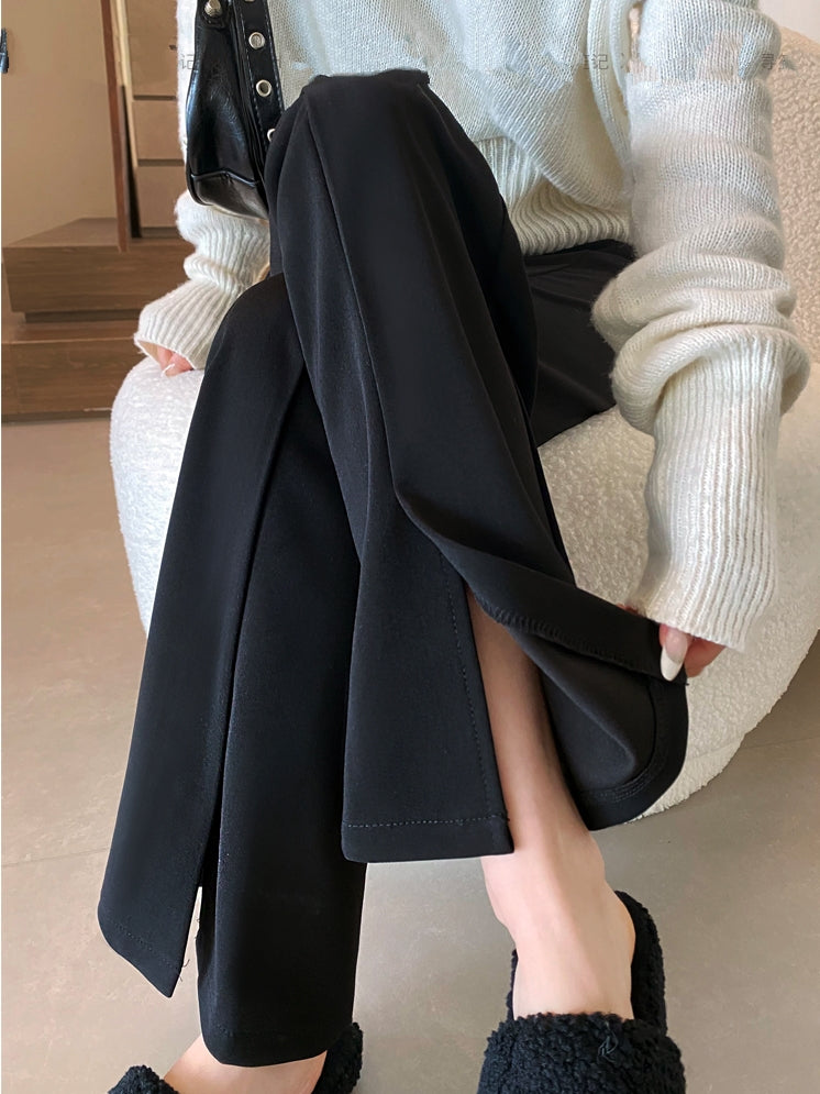 黑色開衩喇叭褲_BDHL7125