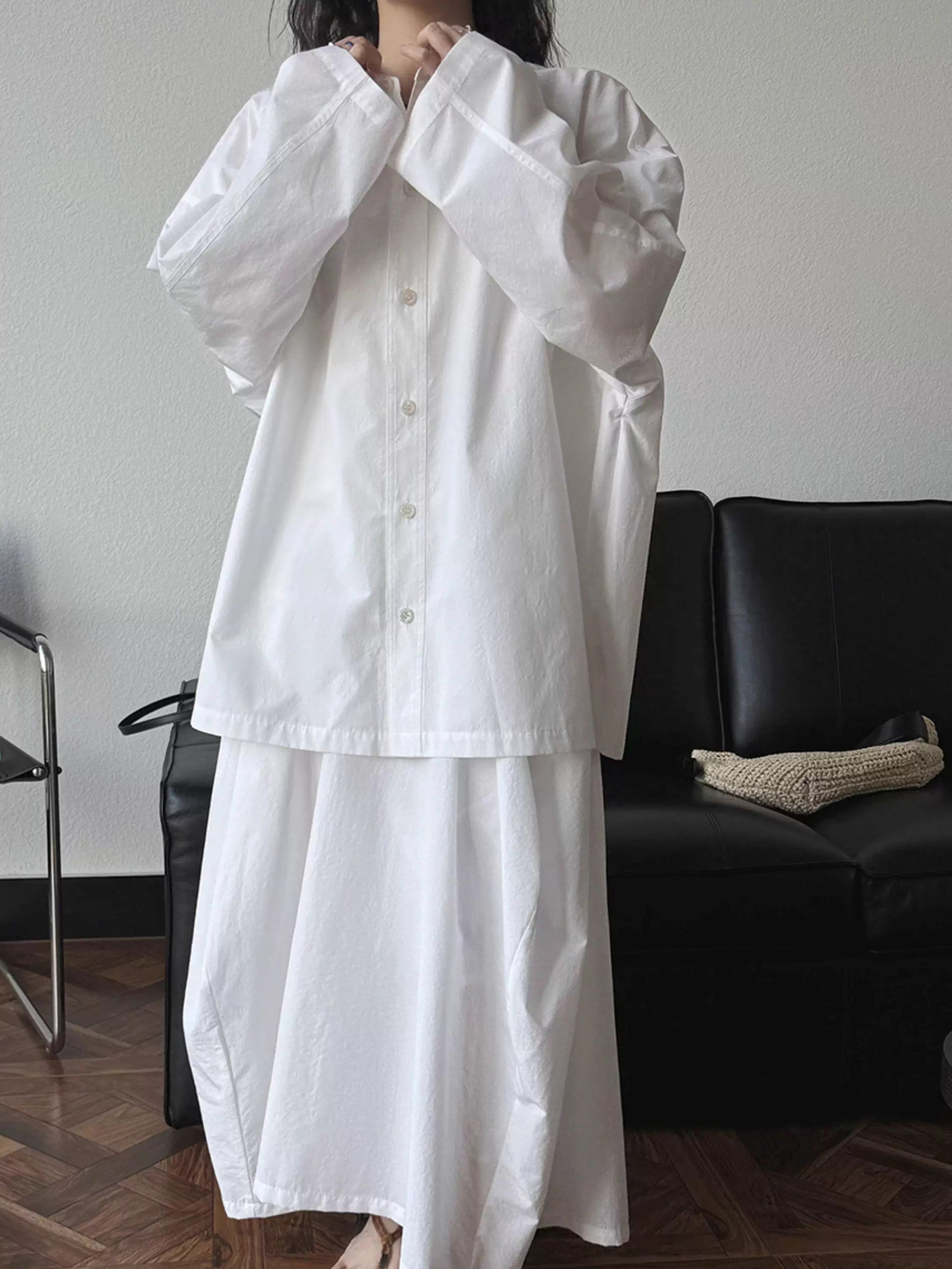 Round Neck Loose-Fitting Shirt_BDHL7377