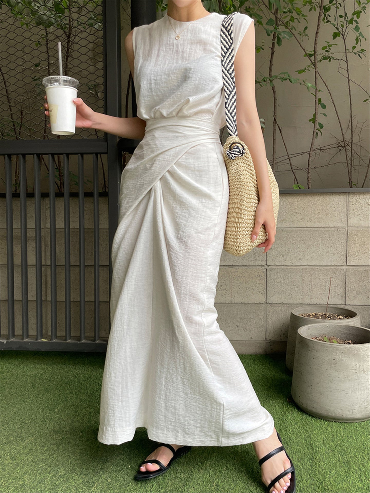 交叉肩帶無袖連身裙_BDHL7560