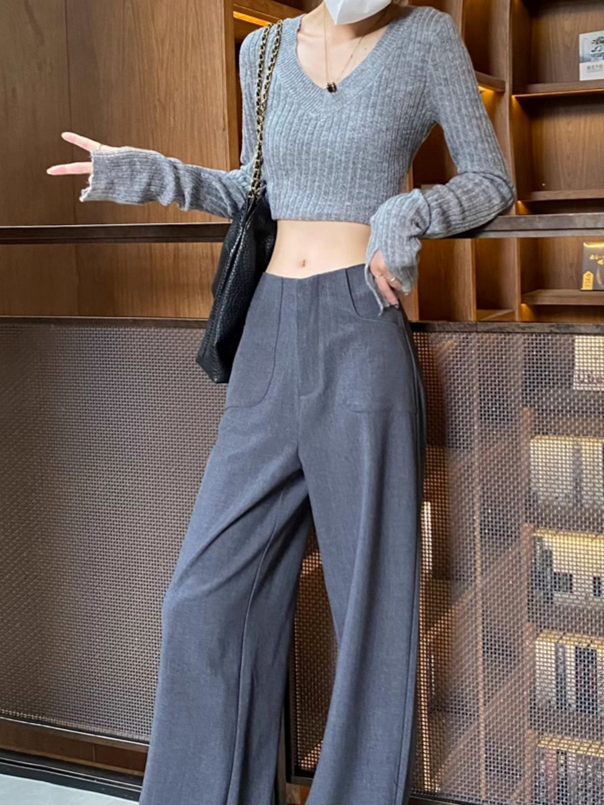 高腰垂墜寬褲_BDHL7124