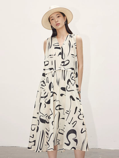 Resort Style Floral Dress V-Neck Print Dress_BDHL5889