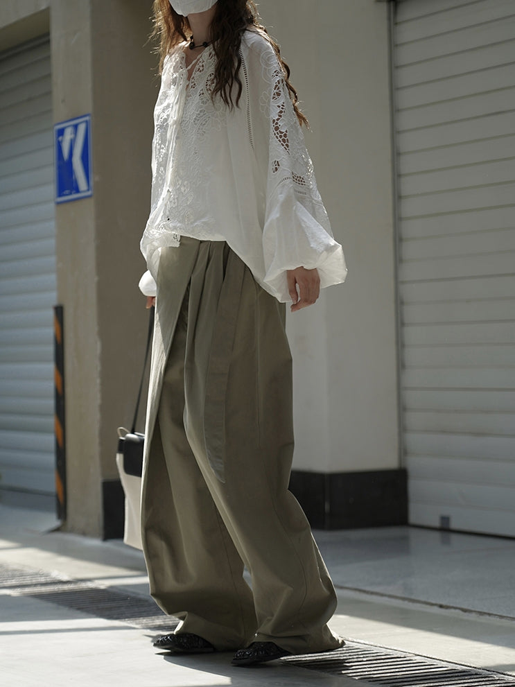 Diagonal-Belt Wide-Leg Pants_BDHL7769