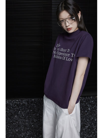 Purple loose-fitting short-sleeved T-shirt_BDHL5900
