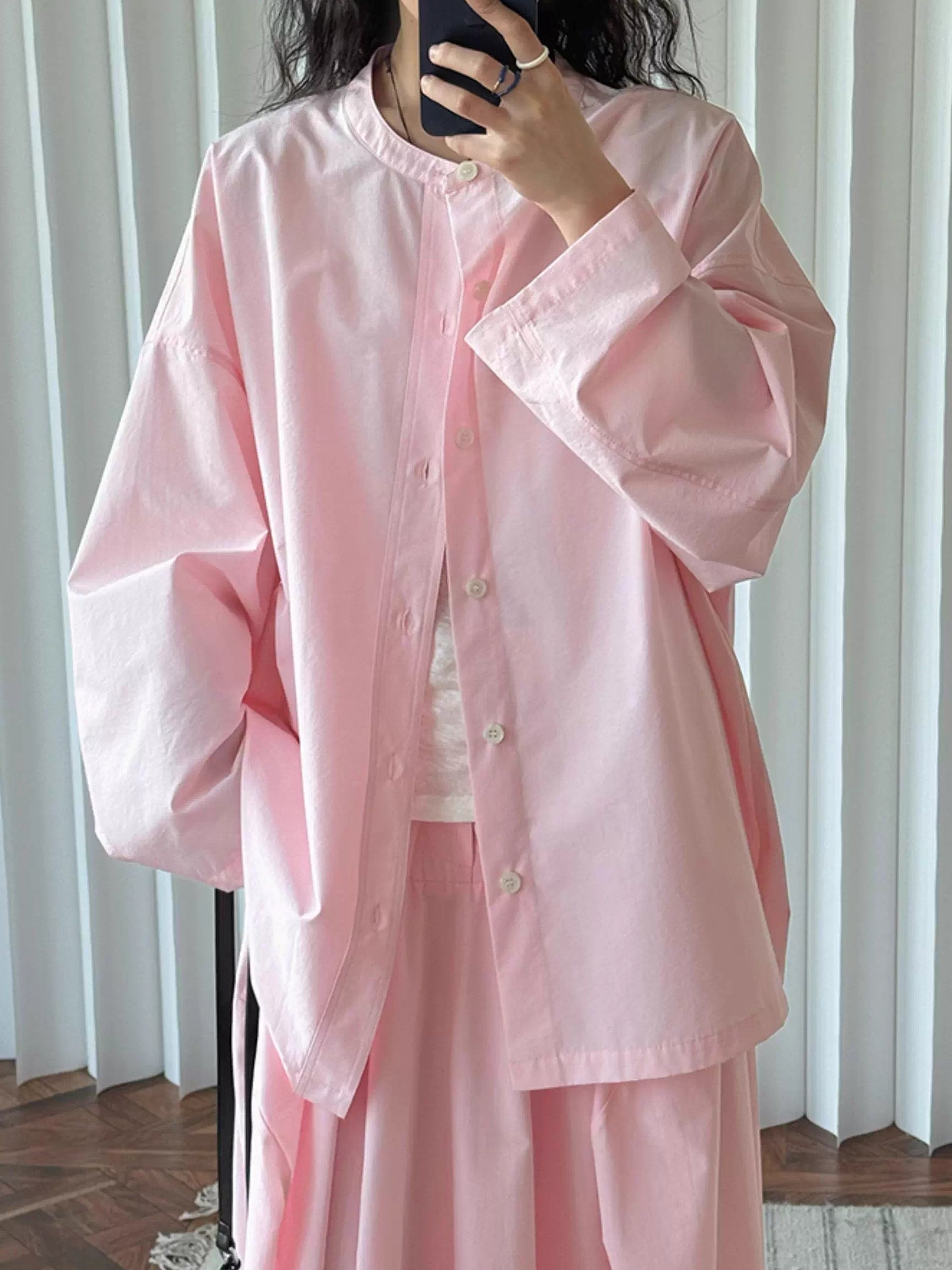Round Neck Loose-Fitting Shirt_BDHL7377