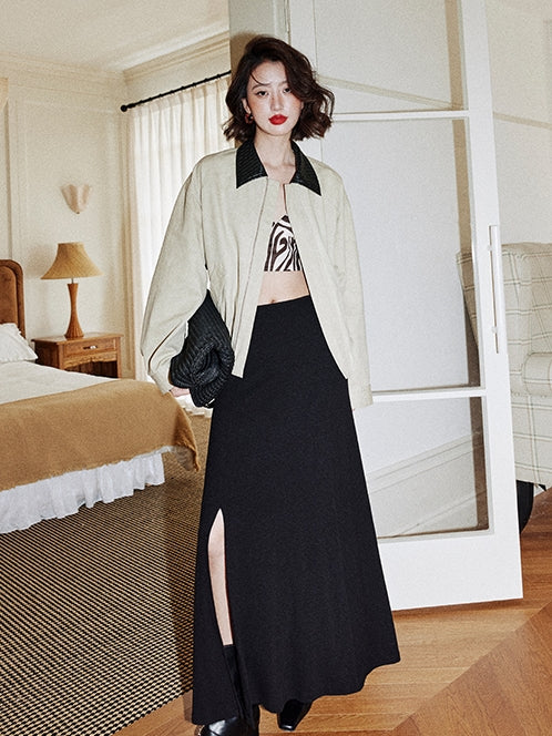 Woven Leather Collar Jacket_BDHL7758
