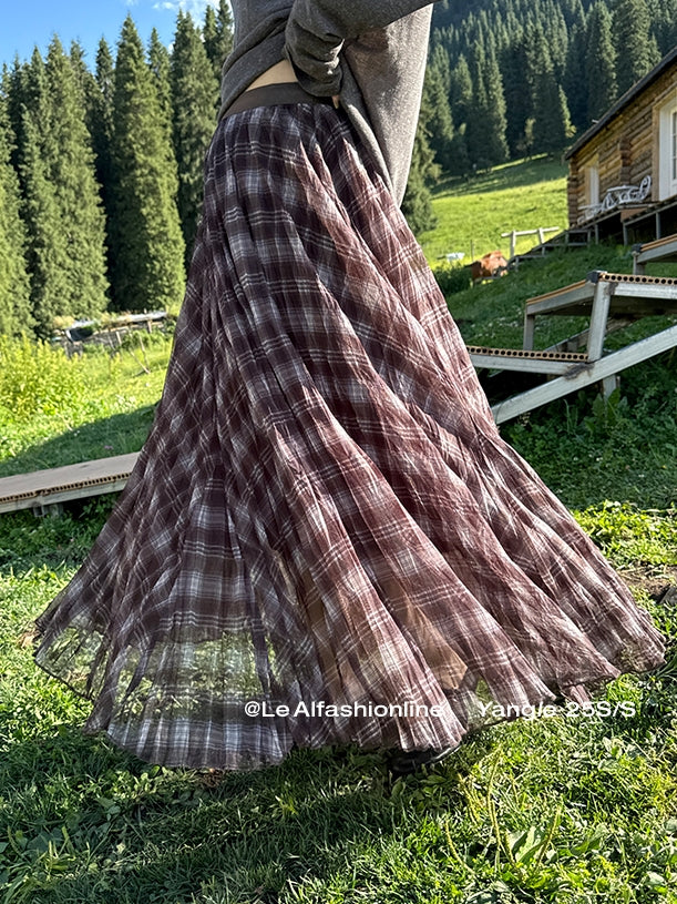 不規則格紋A字裙_BDHL7662