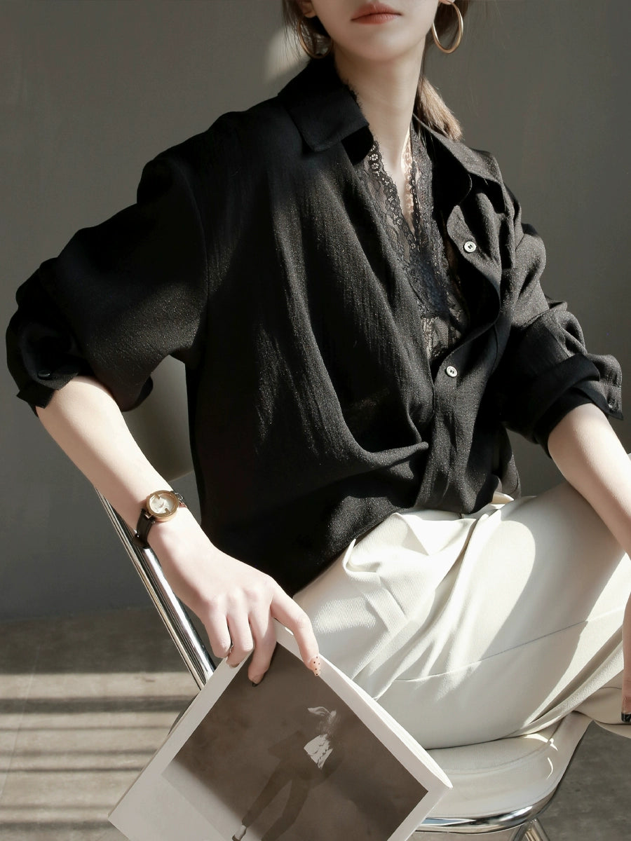 Twist Detail Lace Pullover Long Sleeve Shirt_BDHL7294