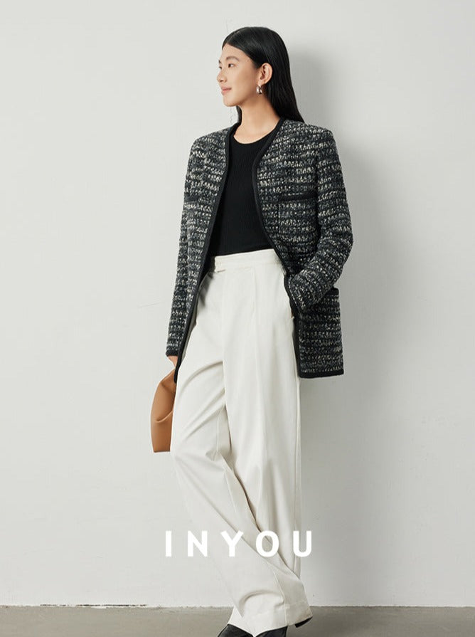 V-neck wavy tweed jacket and skirt_BDHL5302