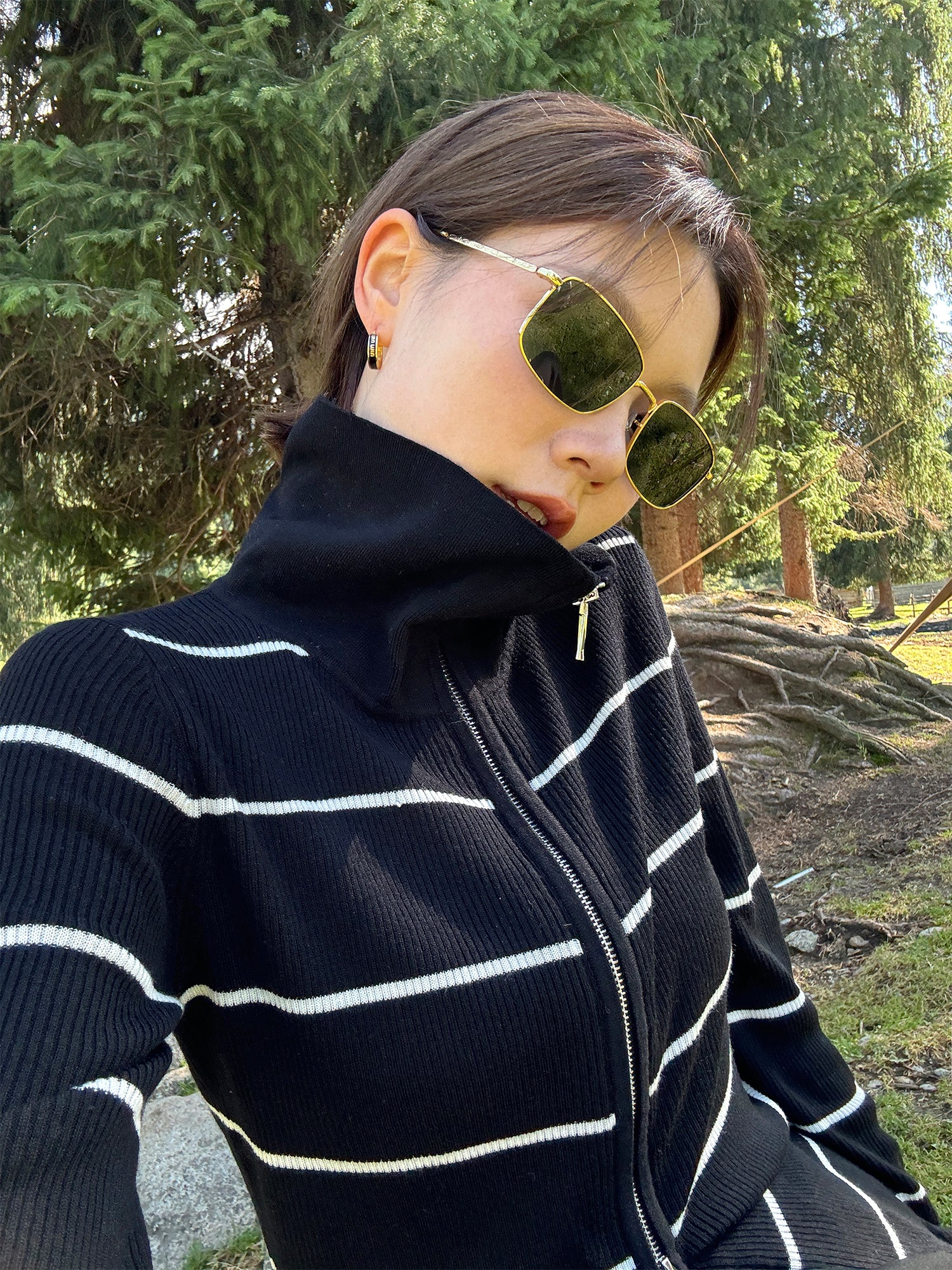 條紋拉鍊針織開襟衫_BDHL7660