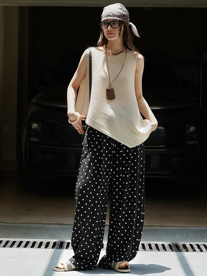 Polka-Dot Wide-Leg Draped Pants_BDHL7531