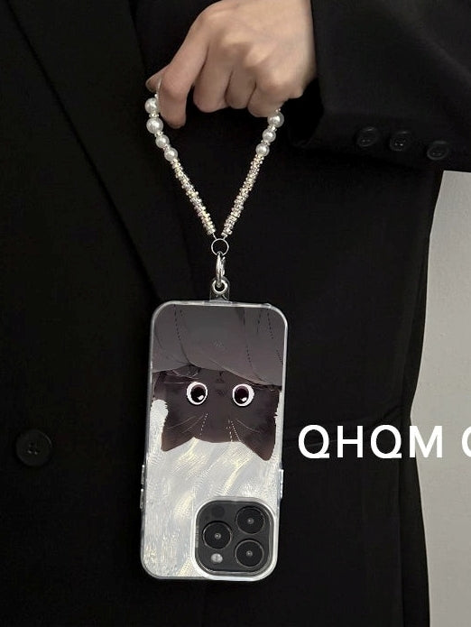 Black Cat Pearl Hand Strap for iPhone Case_BDHL7831