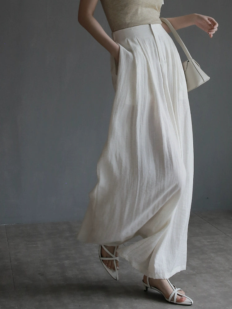 Loose Fit High-Waist Linen Blend Slacks_BDHL7311