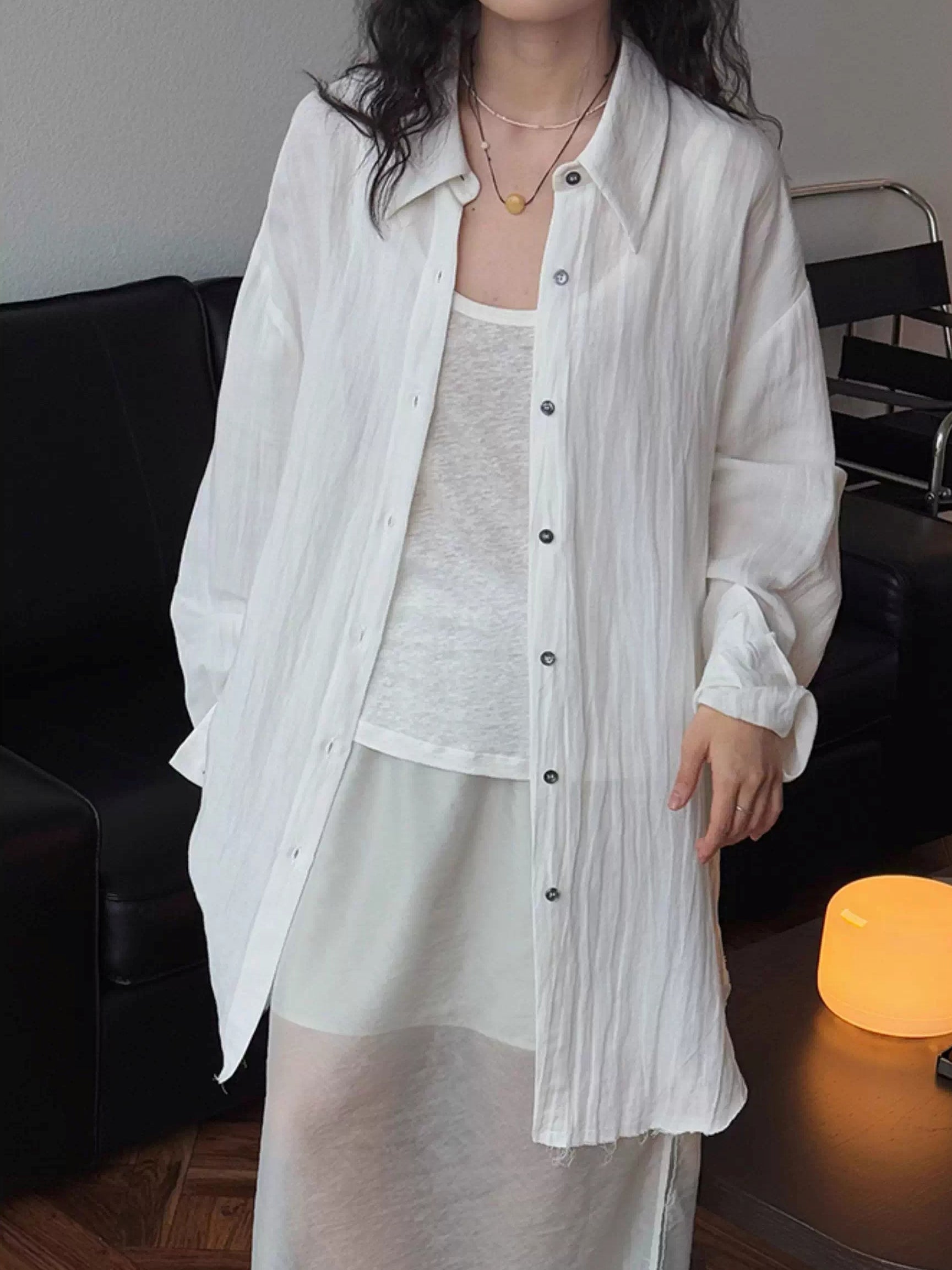 White Loose-Fitting Slim Shirt_BDHL7375