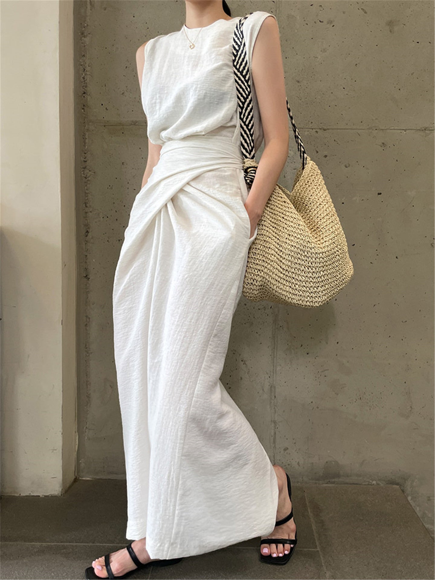 交叉肩帶無袖連身裙_BDHL7560