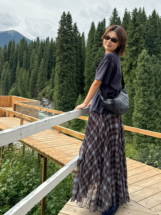 不規則格紋A字裙_BDHL7662