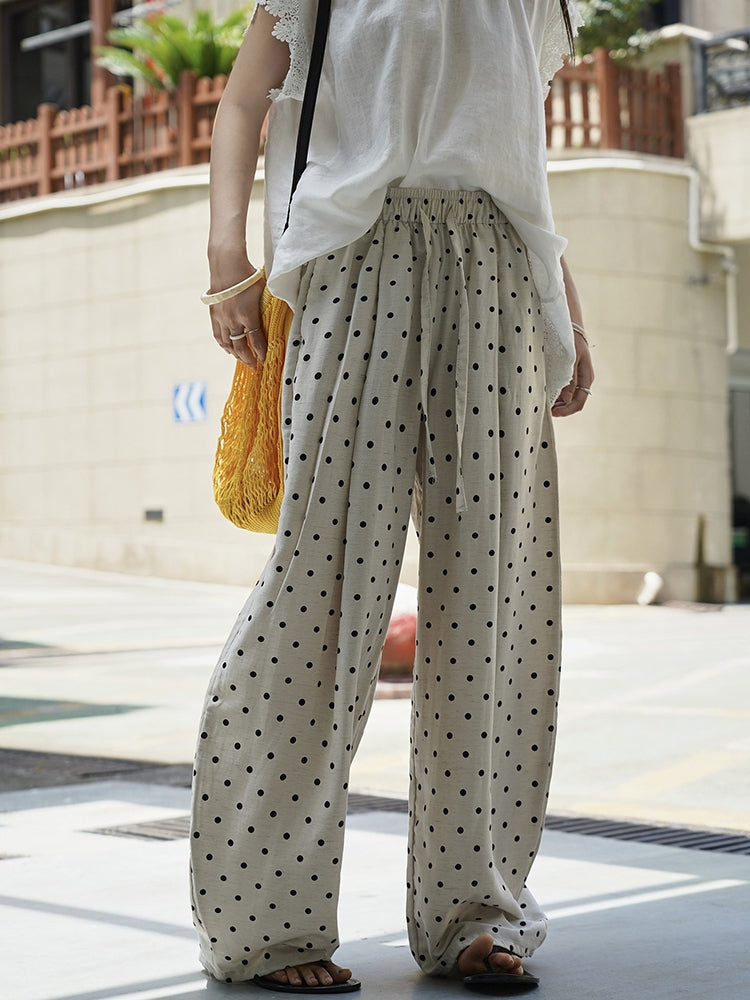 Polka-Dot Wide-Leg Draped Pants_BDHL7531