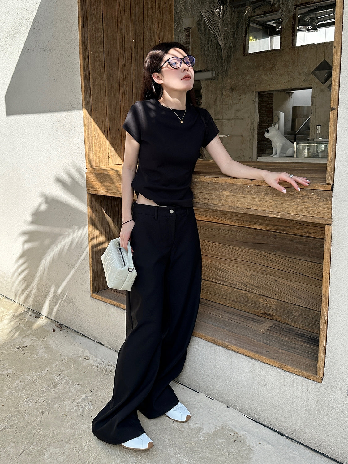 Black Casual Mop Pants_BDHL7137