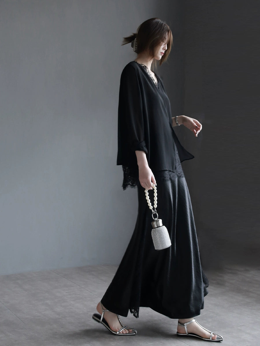 蕾絲邊緞面魚尾裙_BDHL7297