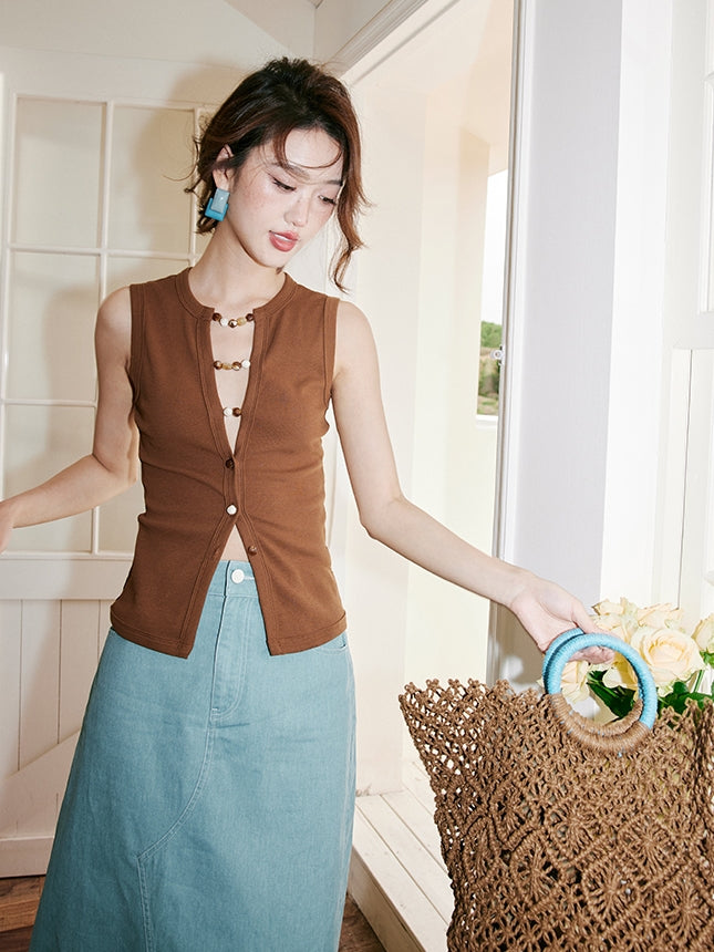 珠飾V領無袖上衣_BDHL7540