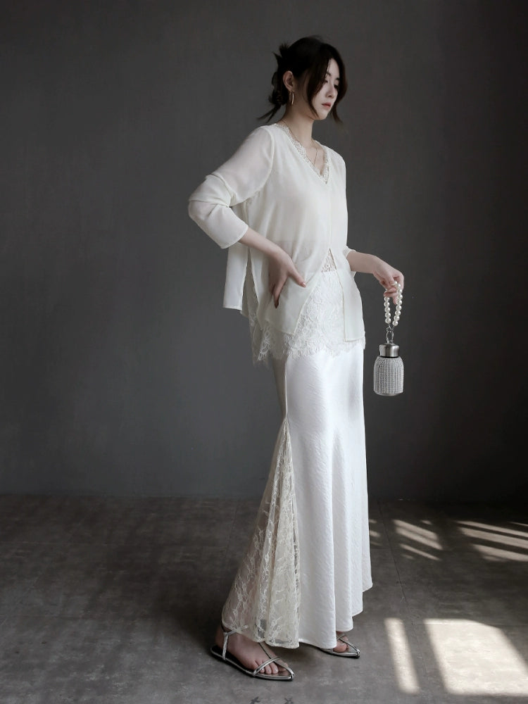 蕾絲邊緞面魚尾裙_BDHL7297