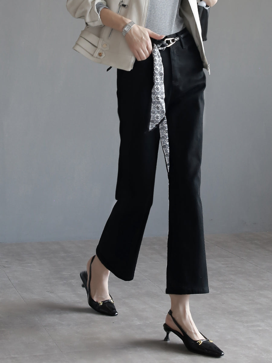 彈力修身黑色喇叭褲_BDHL7761