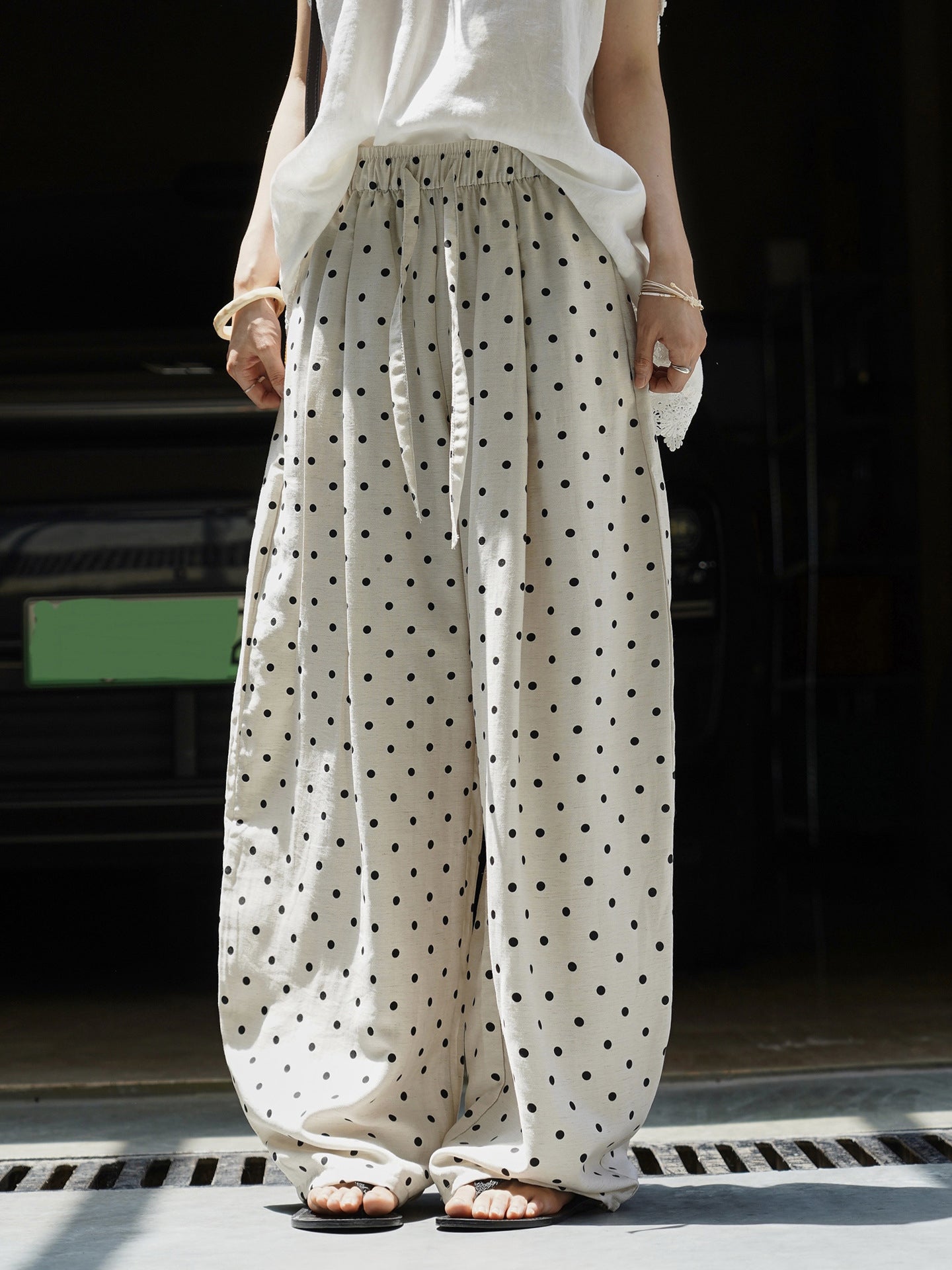 Polka-Dot Wide-Leg Draped Pants_BDHL7531