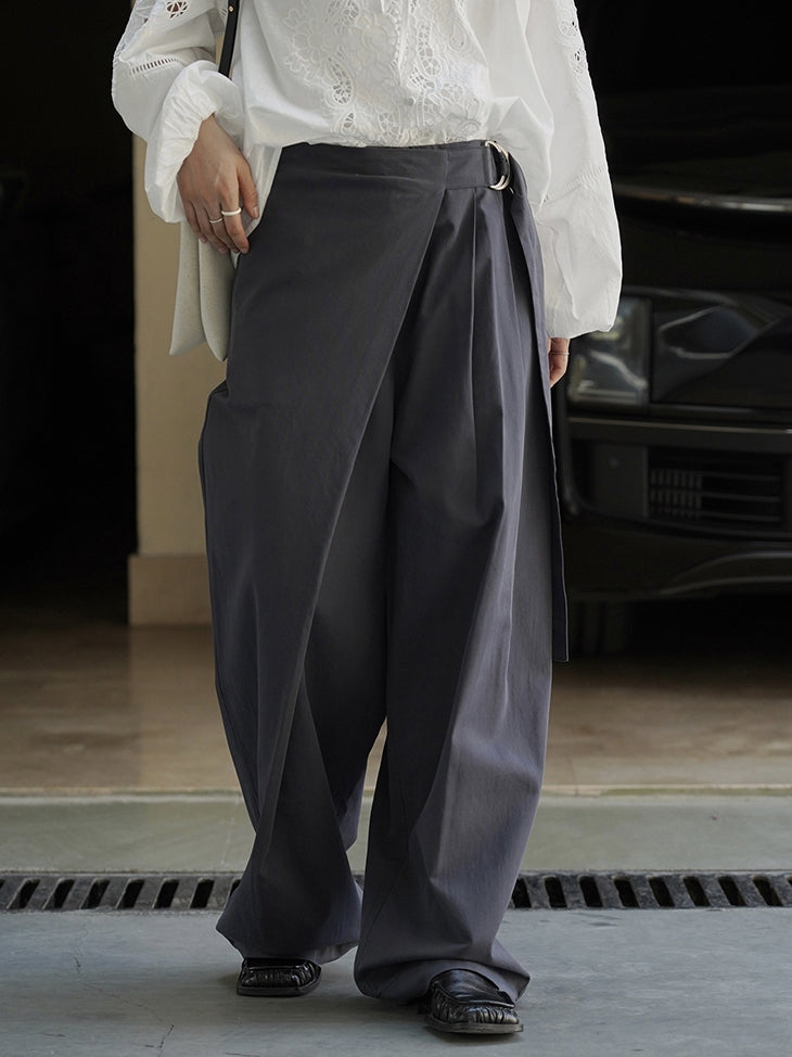 Diagonal-Belt Wide-Leg Pants_BDHL7769