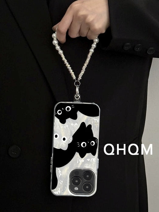 Black Cat Pearl Hand Strap for iPhone Case_BDHL7831