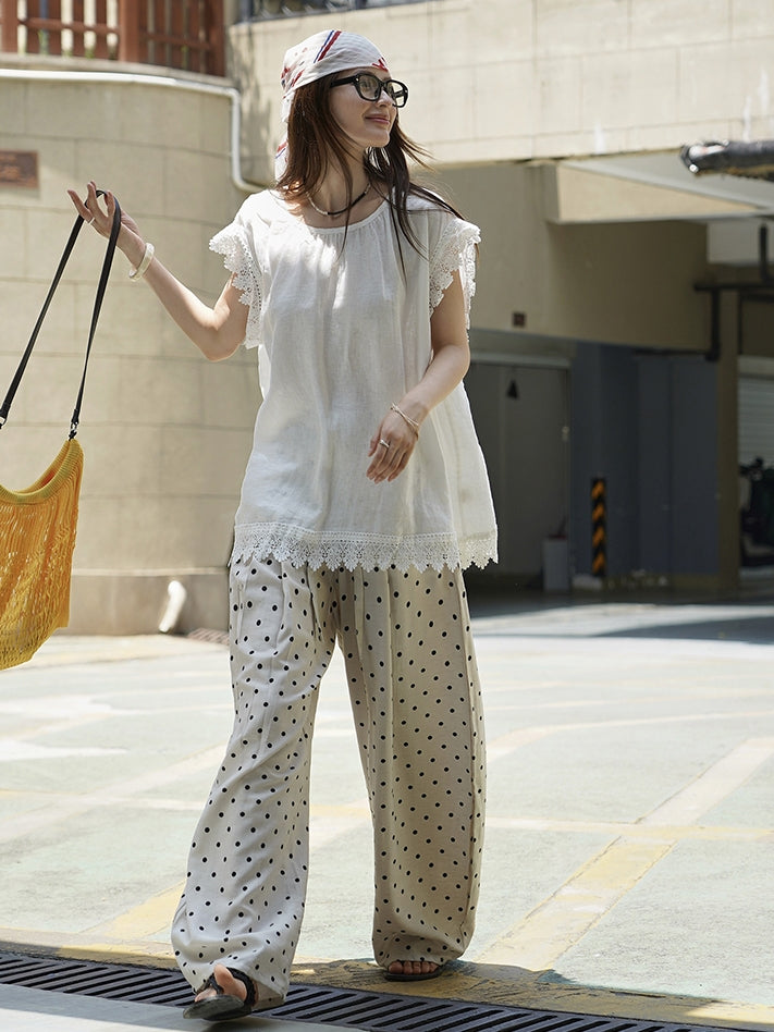 Polka-Dot Wide-Leg Draped Pants_BDHL7531