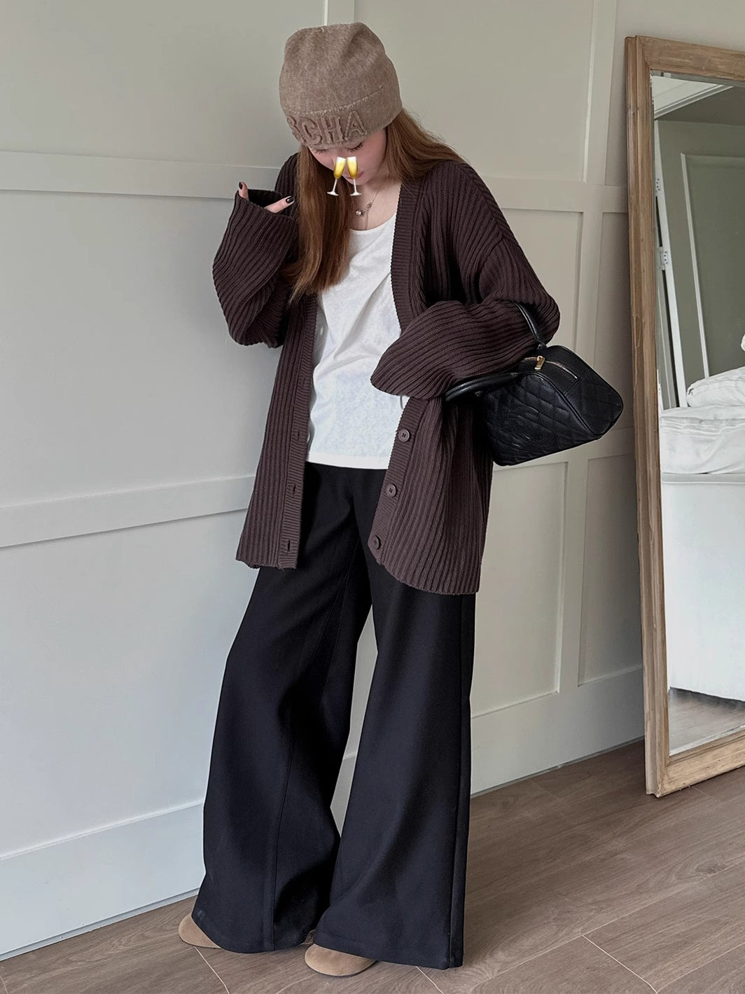 Black Casual Mop Pants_BDHL7137