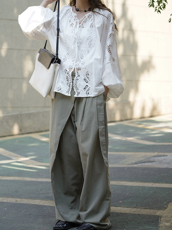 Diagonal-Belt Wide-Leg Pants_BDHL7769