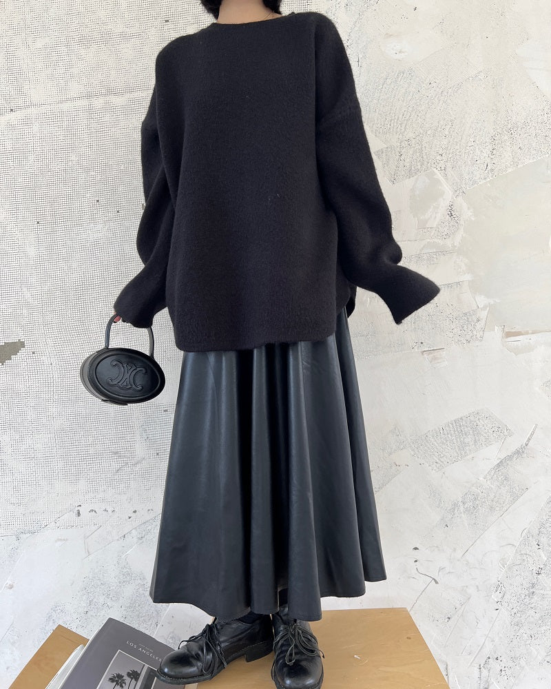 Versatile mid-length PU-leather skirt_BDHL5311