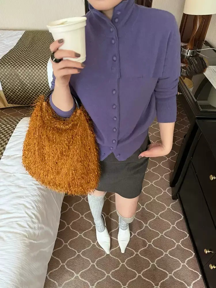 高領厚針織開襟衫_BDHL6825