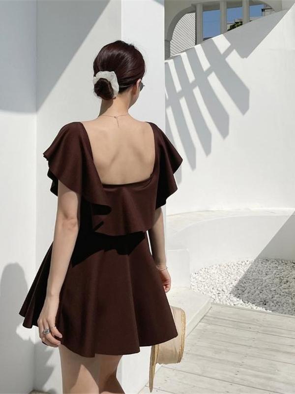 Ruffle triangle gathered one-piece swimwear_HL3227