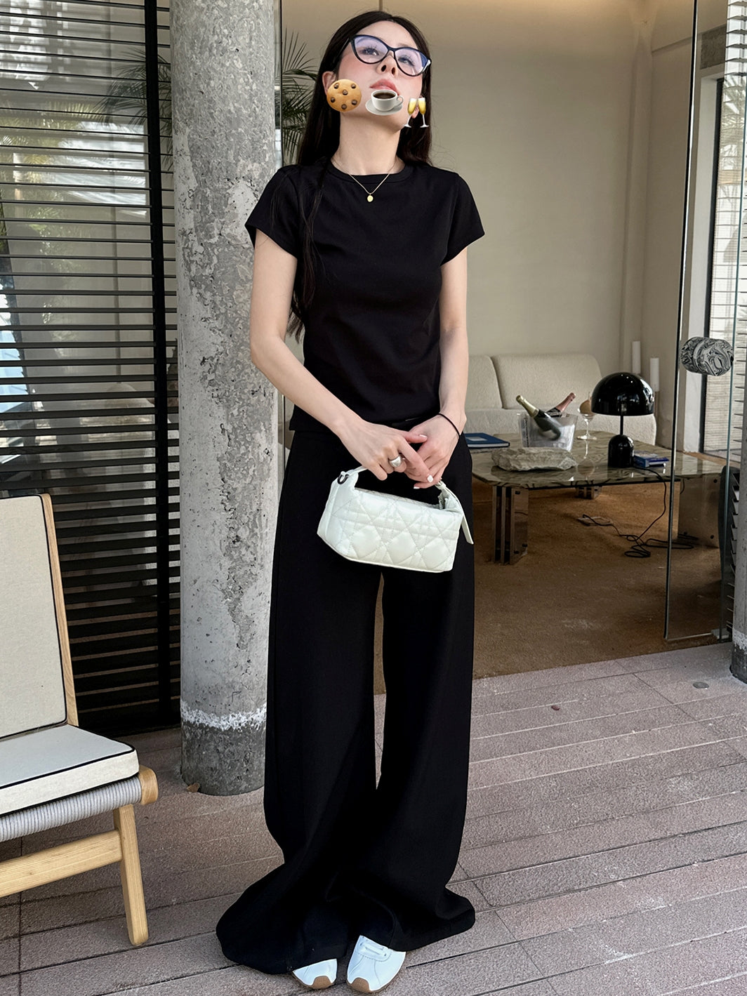 Black Casual Mop Pants_BDHL7137
